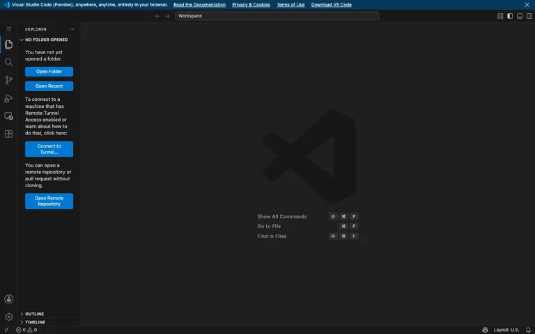 VS Code — Web Empty Workspace preview