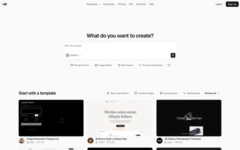 v0 — Prompt entry and templates preview