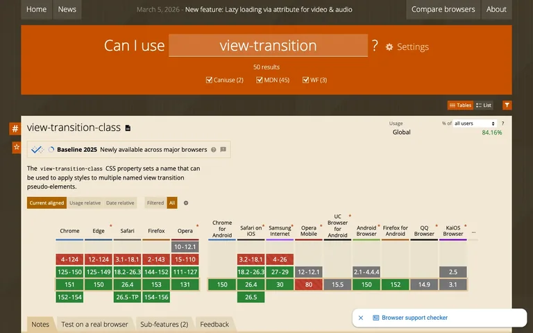Can I Use — Support matrix preview