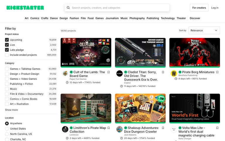 Kickstarter — Discover preview