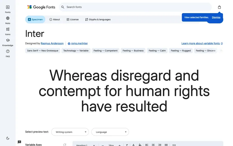 Google Fonts — Specimen preview