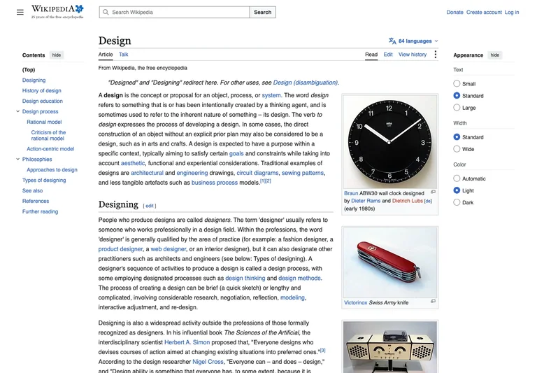 Wikipedia — Article reading preview