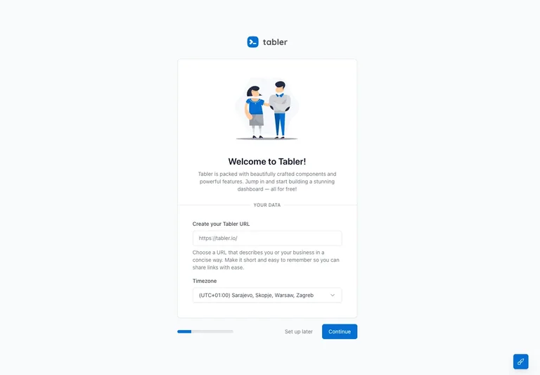 Tabler — Setup wizard preview