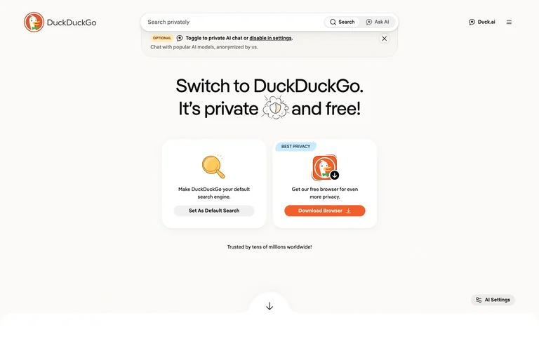 DuckDuckGo — Privacy browser homepage preview