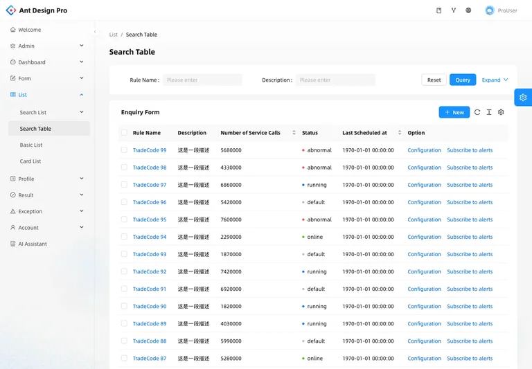 Ant Design Pro — Searchable records preview