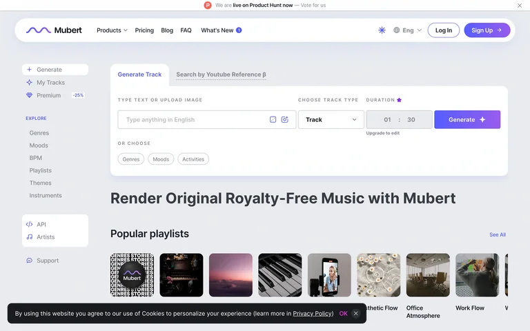 Mubert Render — Music workspace preview