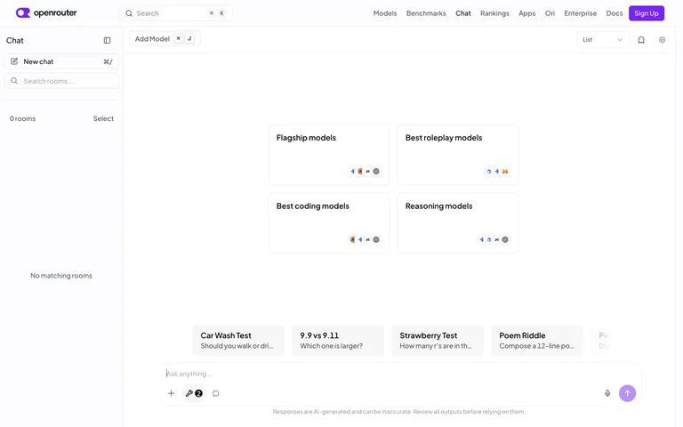 OpenRouter — Chat playground preview