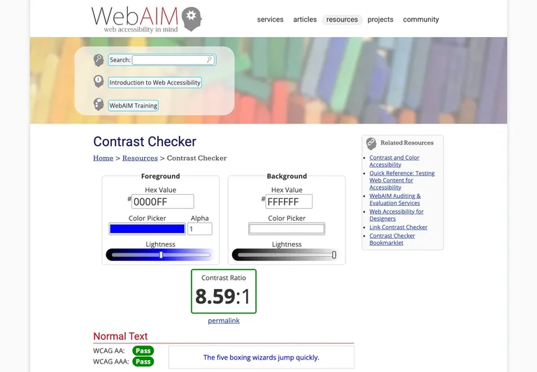 WebAIM Contrast Checker preview