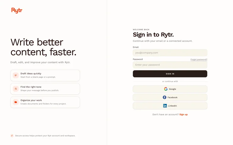 Rytr — Sign-in screen preview