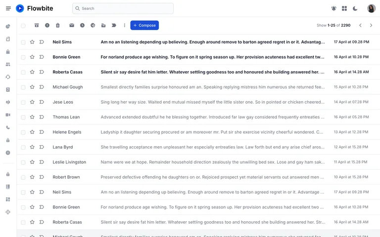 Flowbite — Inbox demo preview