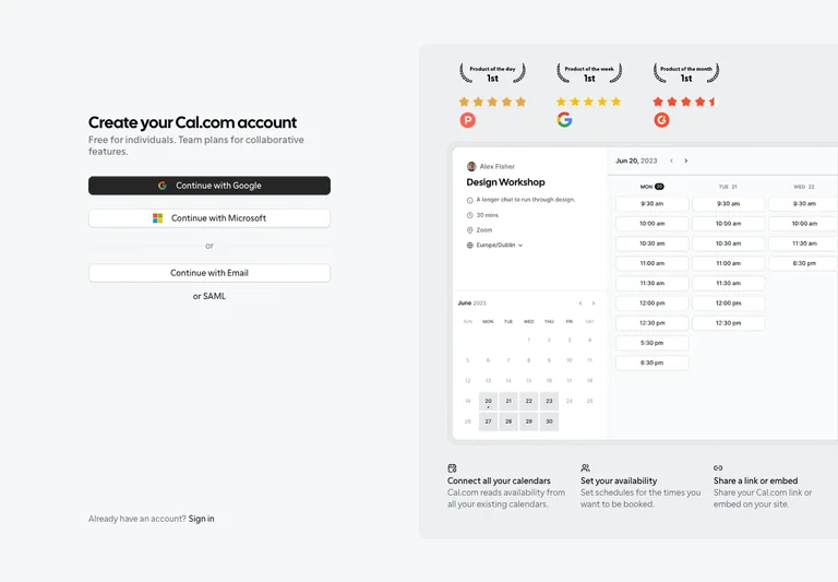 Cal.com — Create account preview