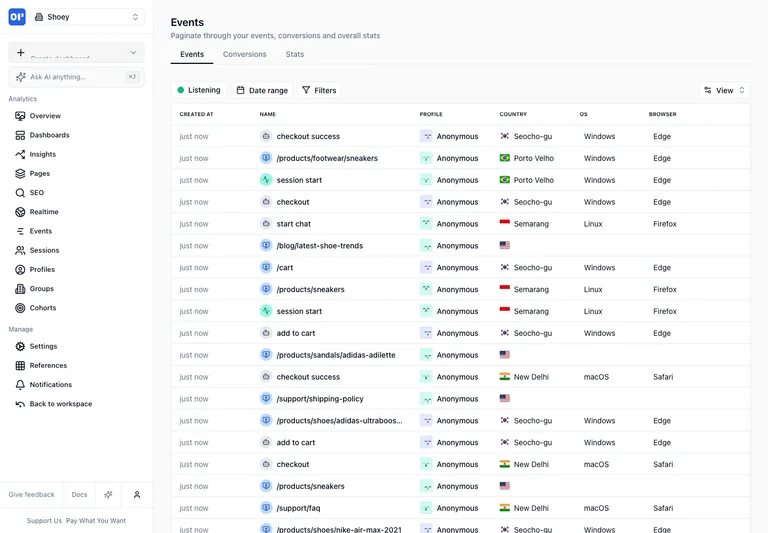 OpenPanel — Event explorer preview