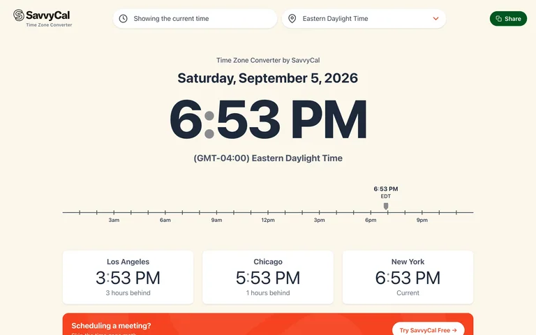 SavvyCal — Time zone comparison preview