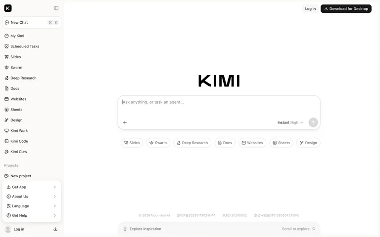Kimi — Chat workspace preview