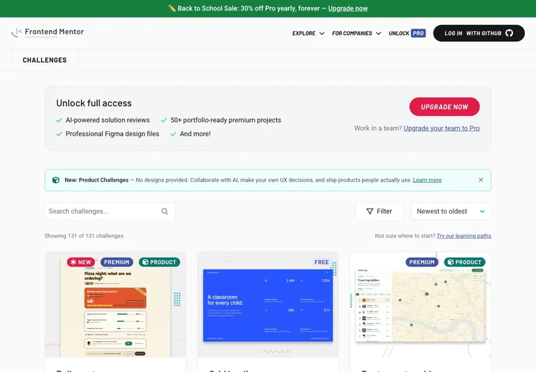 Frontend Mentor — Challenges preview