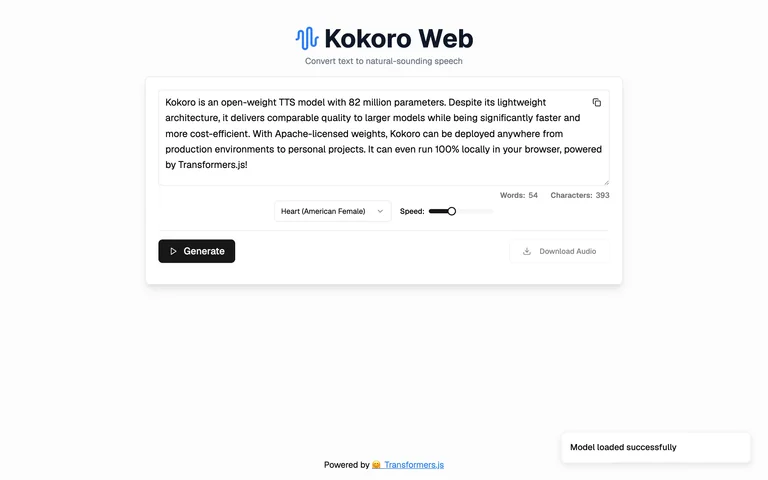 Kokoro Web — Speech composer demo preview