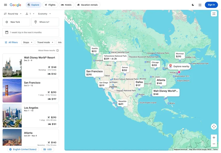 Google Travel — Explore map preview
