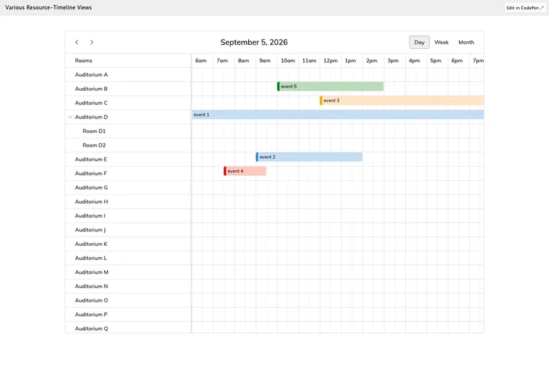 FullCalendar — Resource timeline preview