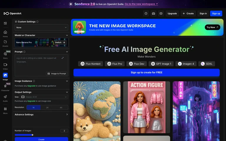 OpenArt — Image workspace preview