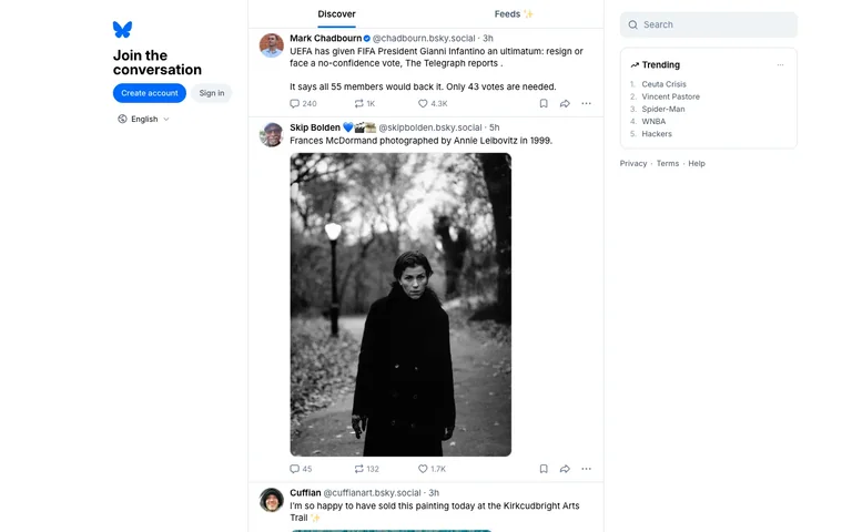 Bluesky — Discover feed preview