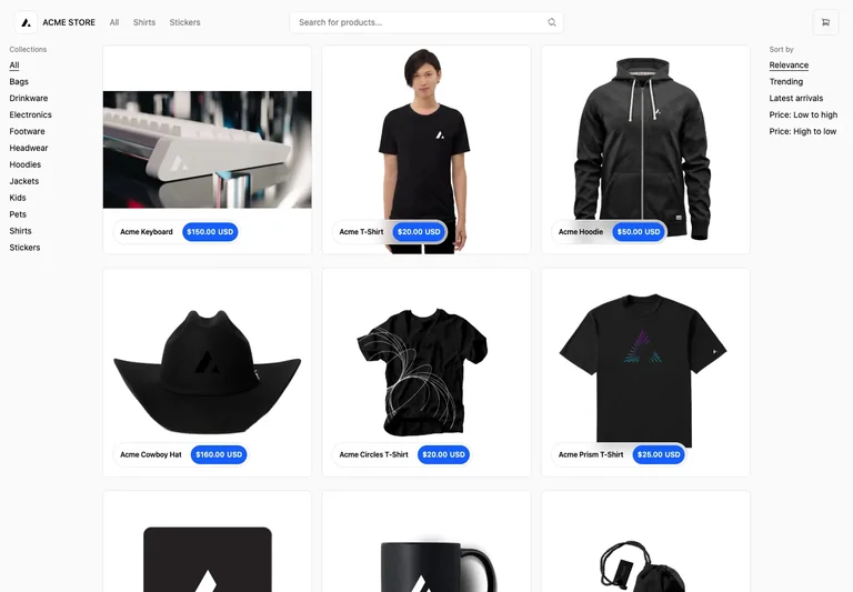 Next.js Commerce — Product search preview