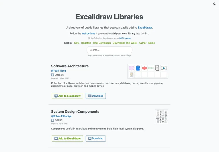 Excalidraw — Shape libraries preview