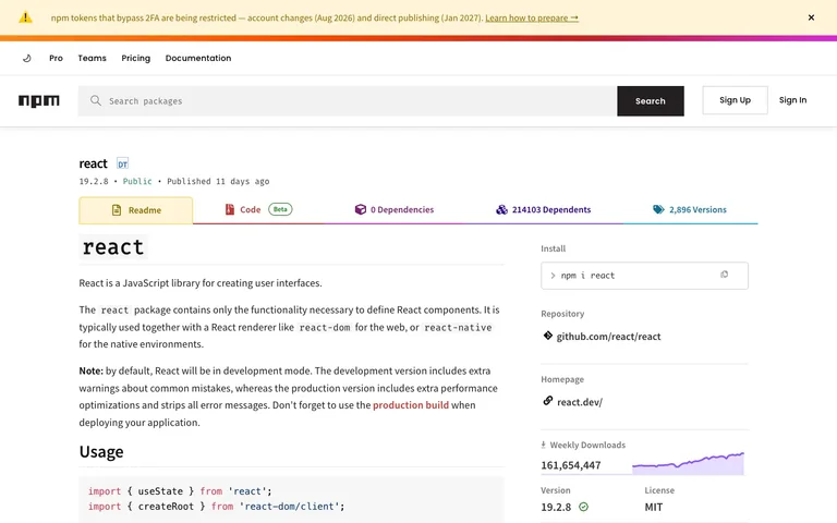 npm — Package page preview