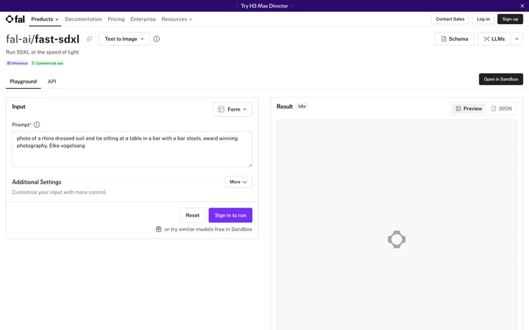 fal — SDXL playground preview