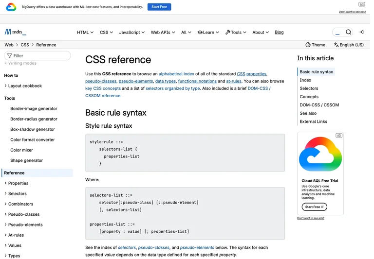 MDN — CSS reference preview