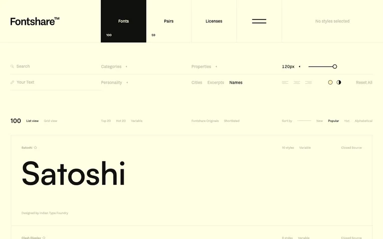 Fontshare — Font browser preview