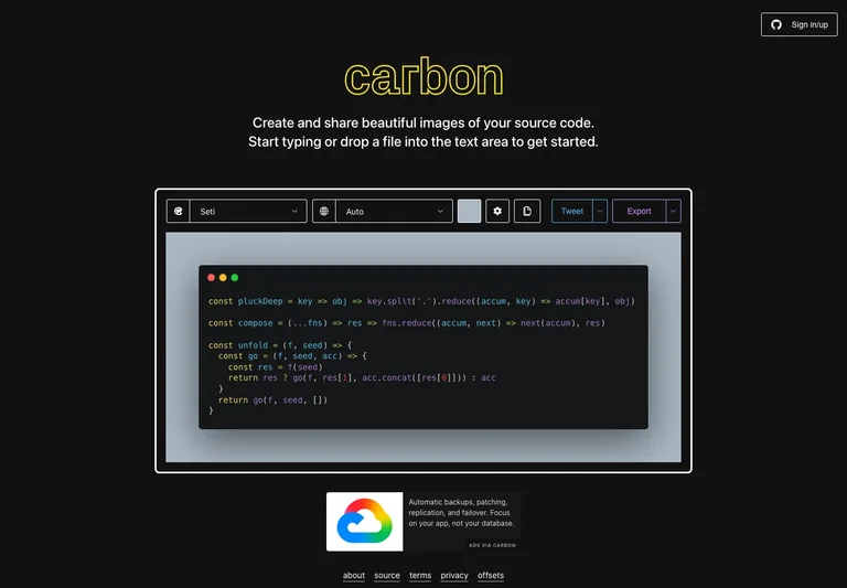 Carbon — Code image editor preview