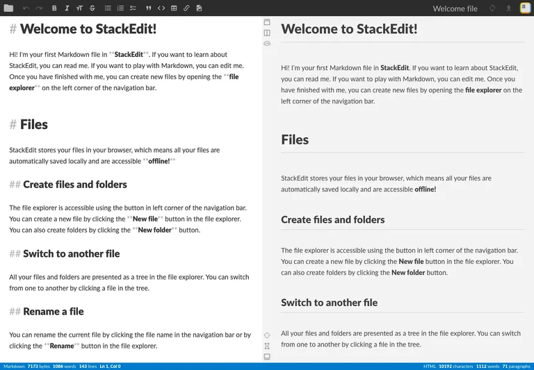 StackEdit — Markdown workspace preview