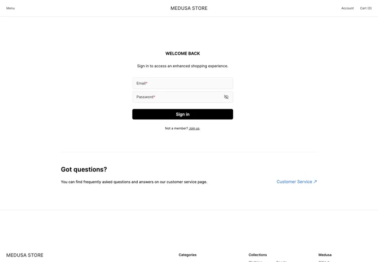 Medusa — Customer sign in preview