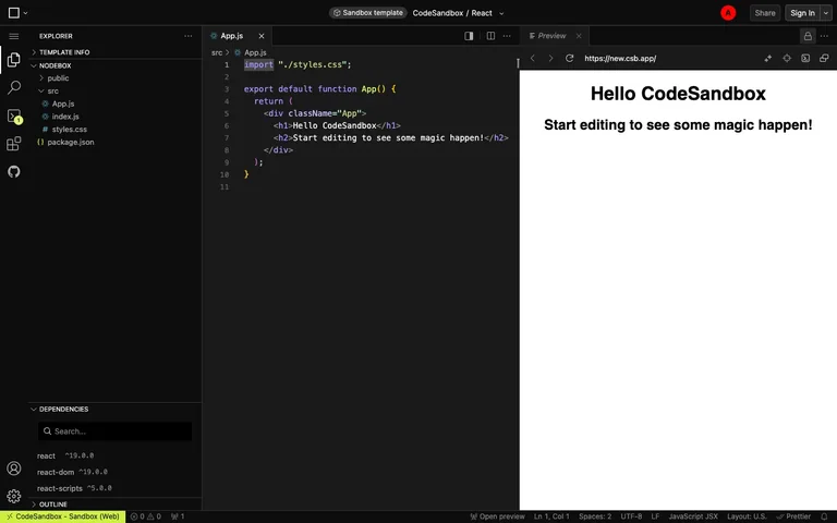 CodeSandbox — Browser IDE preview