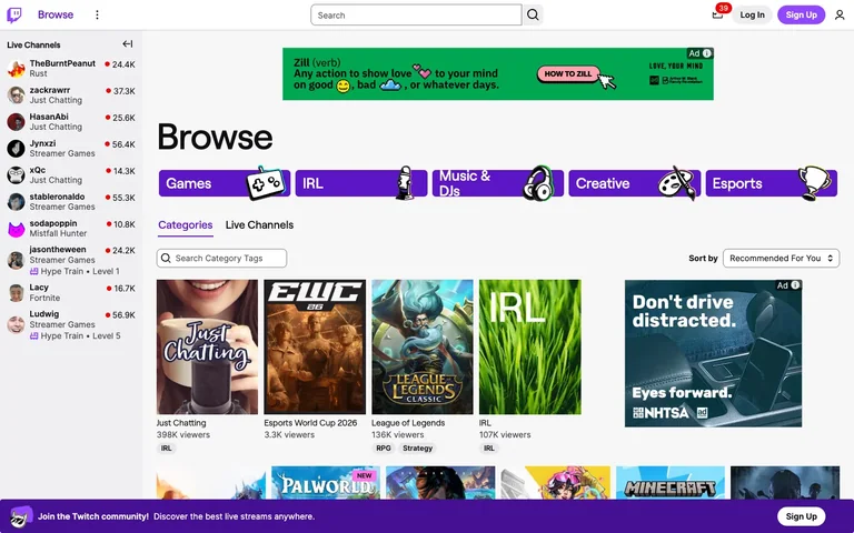 Twitch — Browse directory preview