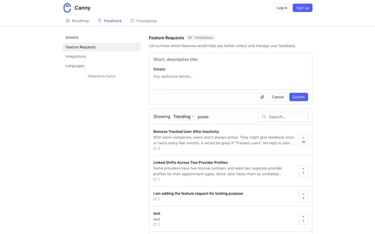 Canny — Feature requests preview