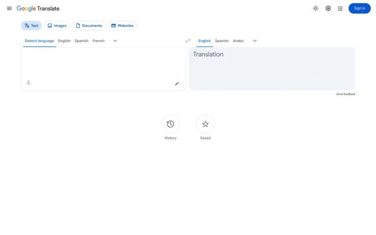 Google Translate — Translation workspace preview