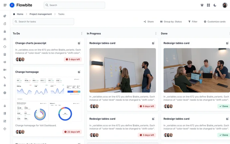 Flowbite — Kanban demo preview