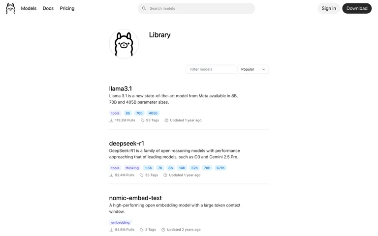 Ollama — Model library preview