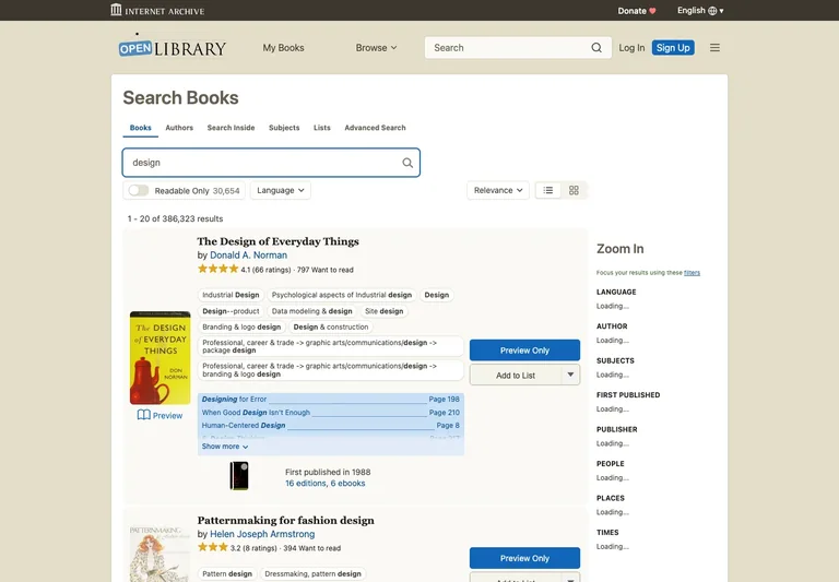 Open Library — Book search preview