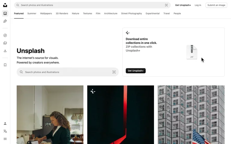 Unsplash — Photo grid preview