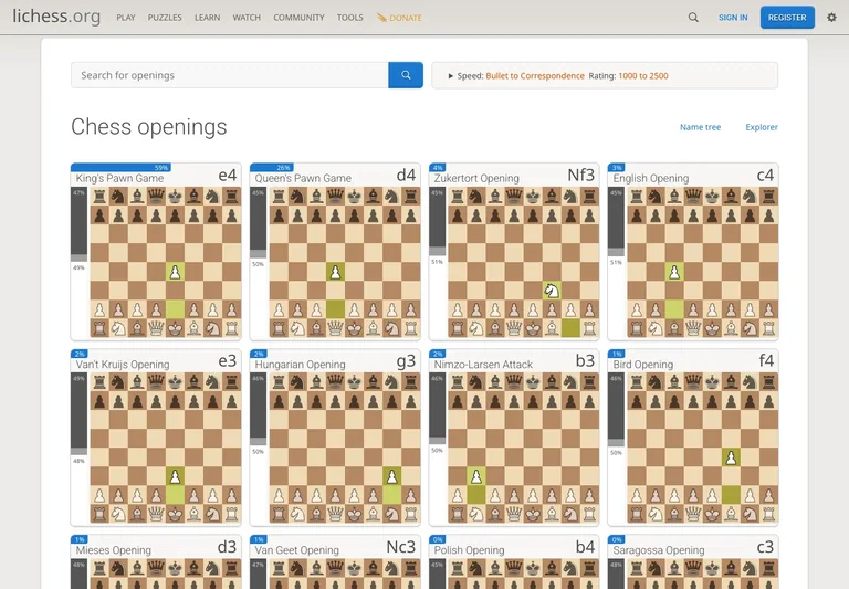 Lichess — Opening explorer preview