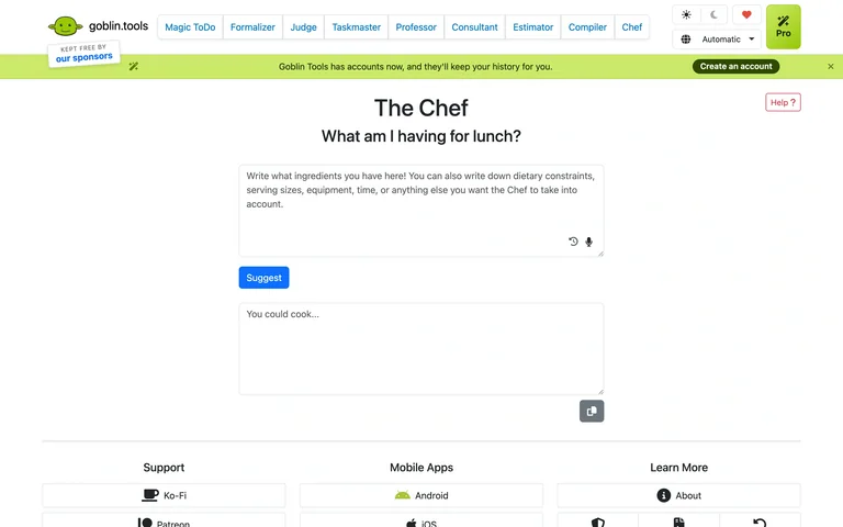 Goblin Tools — The Chef preview