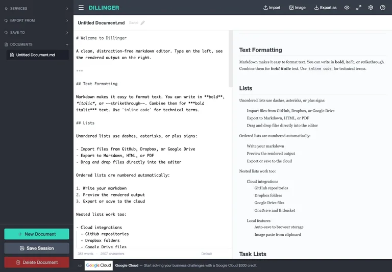 Dillinger — Markdown editor preview