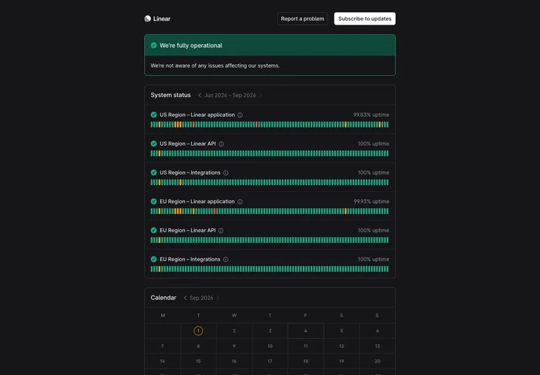 Linear — Service status preview