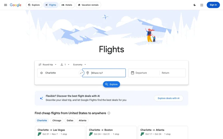 Google Flights — Search preview