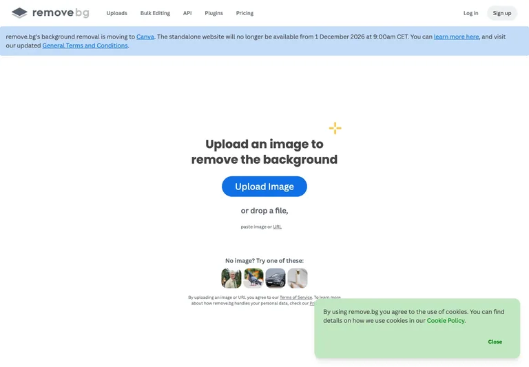 remove.bg — Image upload preview