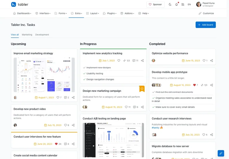 Tabler — Kanban board preview