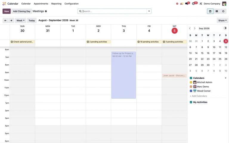 Odoo — Calendar demo preview
