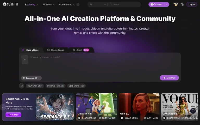 SeaArt — Creative start preview